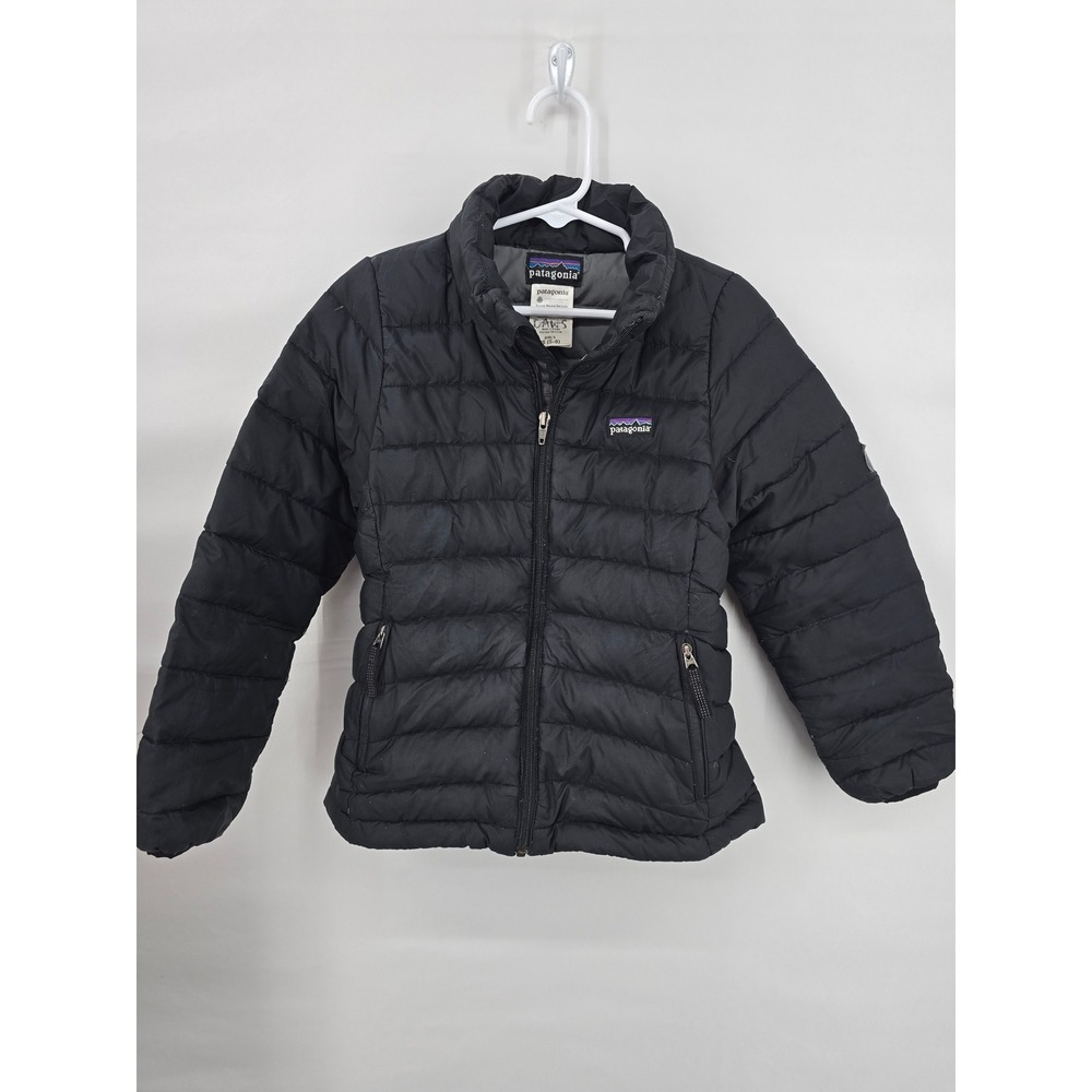Patagonia Girls Down Sweater Jacket Black Puffer Full Zip Size XS 5-6 68231